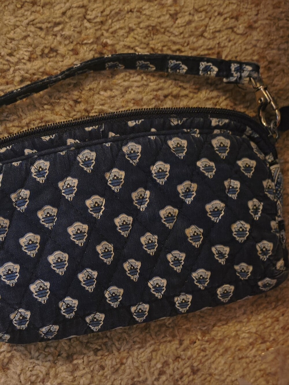 Quilted Navy Patterned Wristlet Bag By Vera Bradley